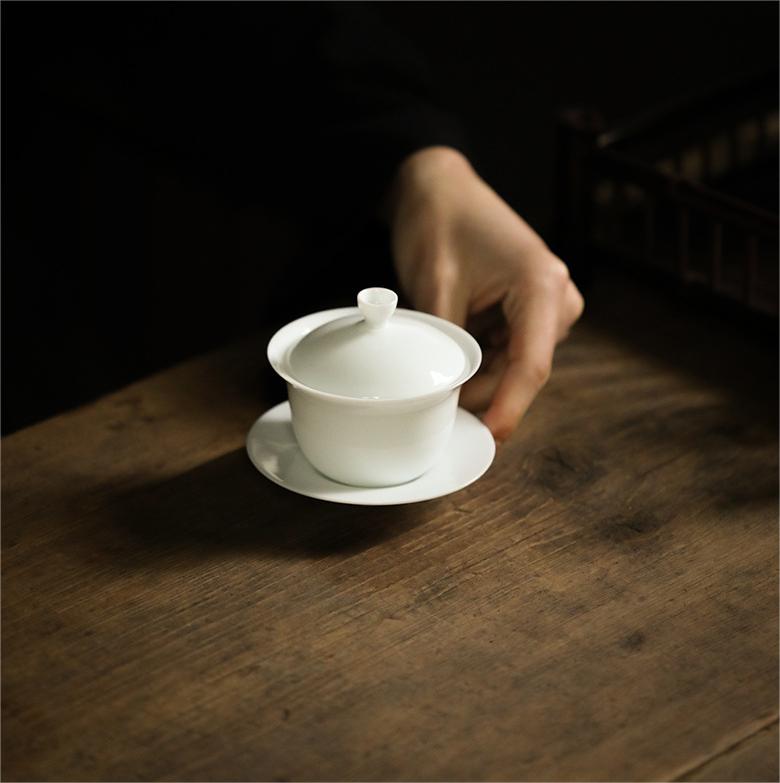 Minimal Pure White Gaiwan with Saucer 150ml