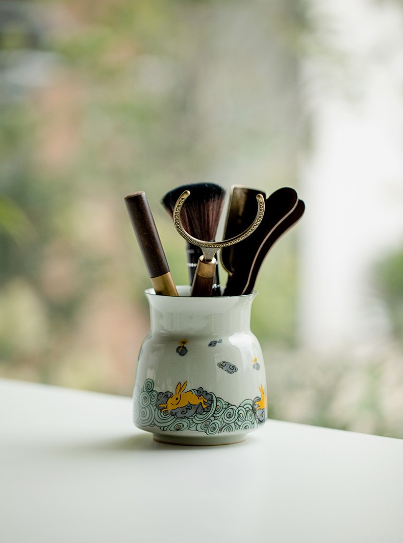 Golden Rabbit Tea Ceremony Tool Kit, Kung Fu Tea Accessories Set with Container