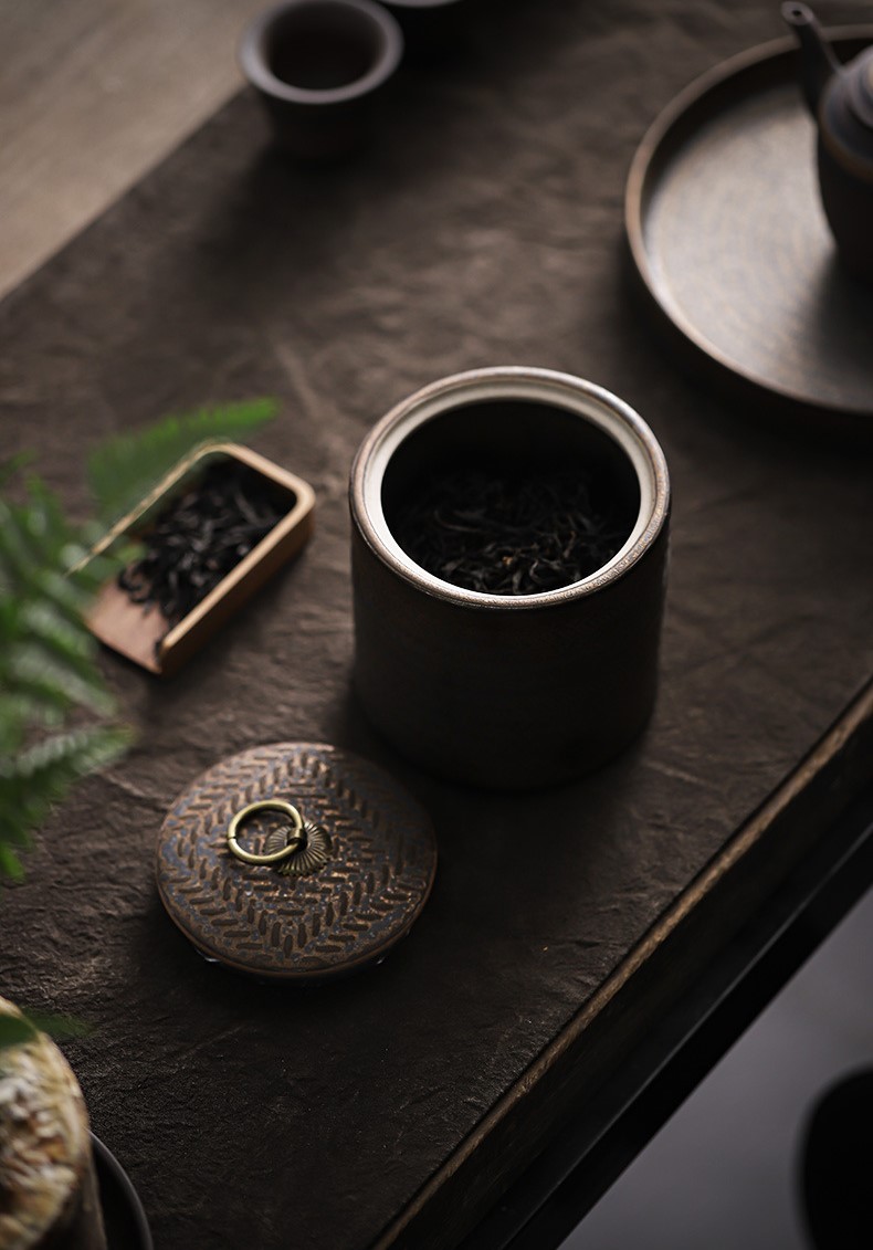 Stoneware Tea Canister 350ml, Japanese Style Rust-Glazed