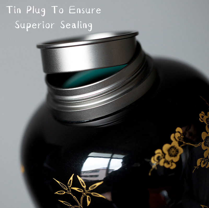 Black Porcelain Tea Canister with Glod Flower Pattern 300ml