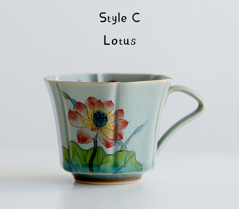 Flower Pattern Mug 180ml, Ice Crackle Porcelain Tea Cup Cappuccino Mug