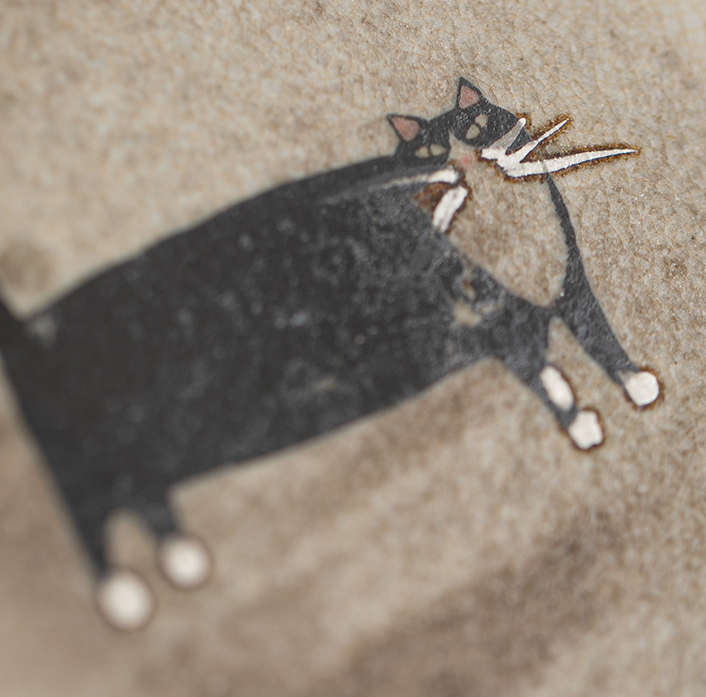 Japanese Shino Ware Style Black Cat Saucer For Teapots