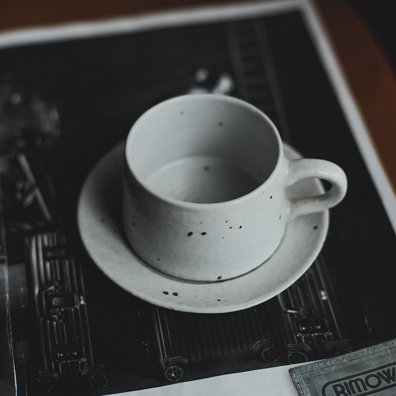 Green Stoneware Mug Set with Saucer, Japanese Vintage Style Expresso Cup 60ml