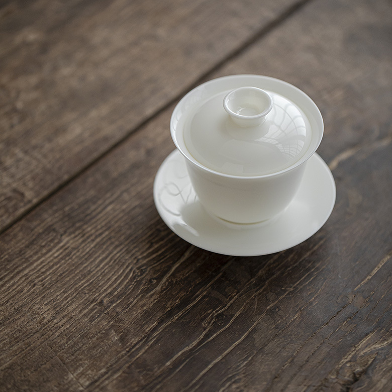 White Porcelain Gaiwan with Saucer, 6 Styles Optional
