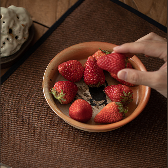 Japanese Shino Ware Style Black Cat Saucer For Teapots