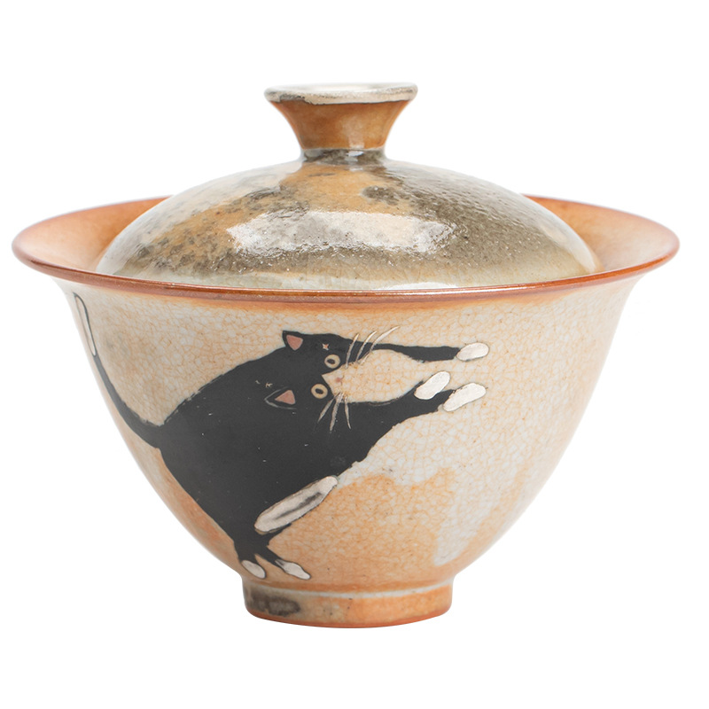 Japanese Shino Ware Style Black Cat Gaiwan 130ml