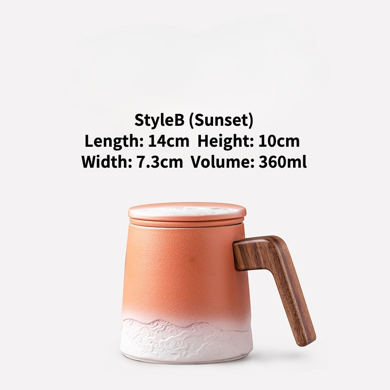 Sky Gradient Tea Mug With Infuser 360ml, Engraved Cloud Pattern, 4 Colors Optional