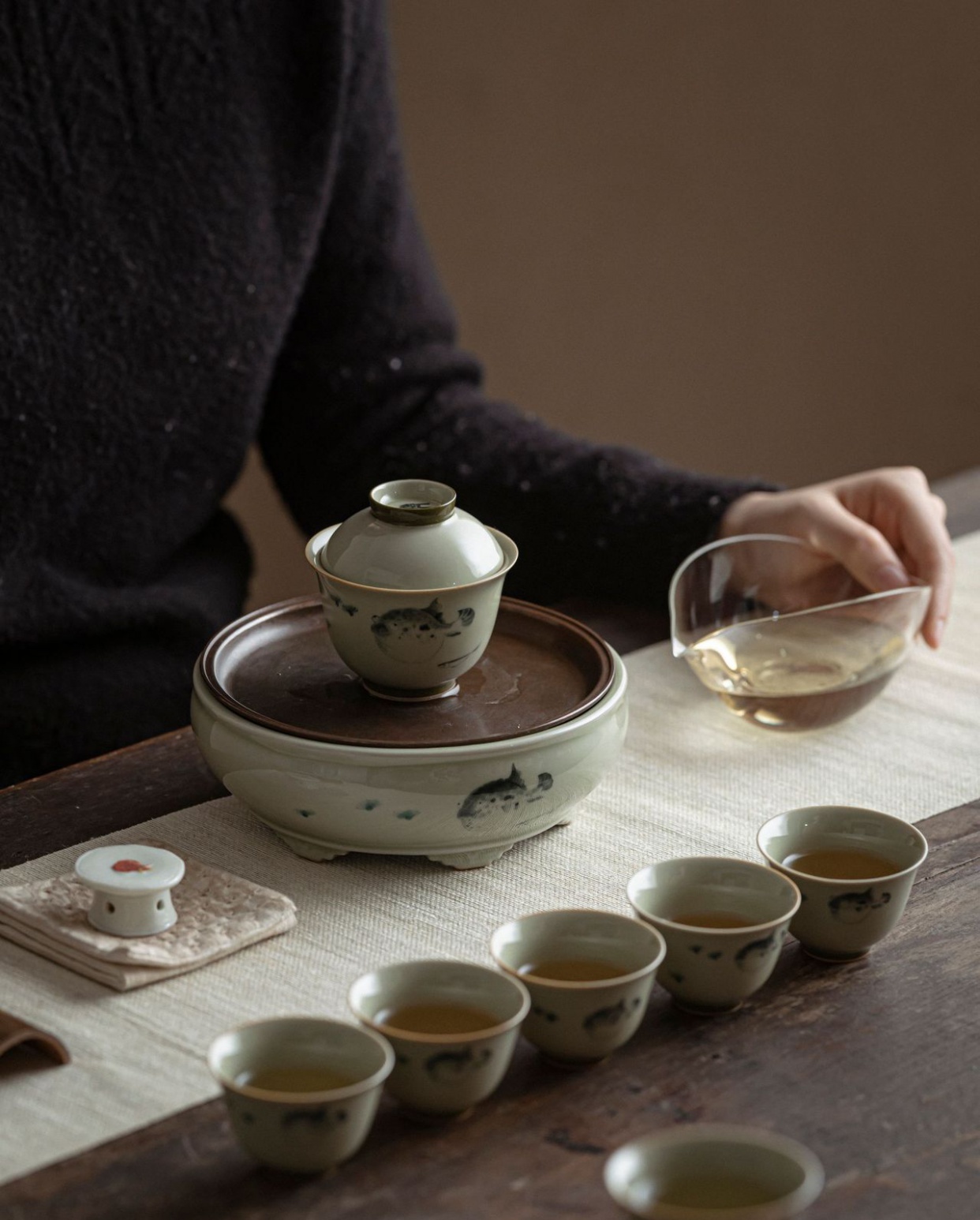 Funny Balloonfish Gaiwan, Porcelain Kungfu Tea Set 120ml