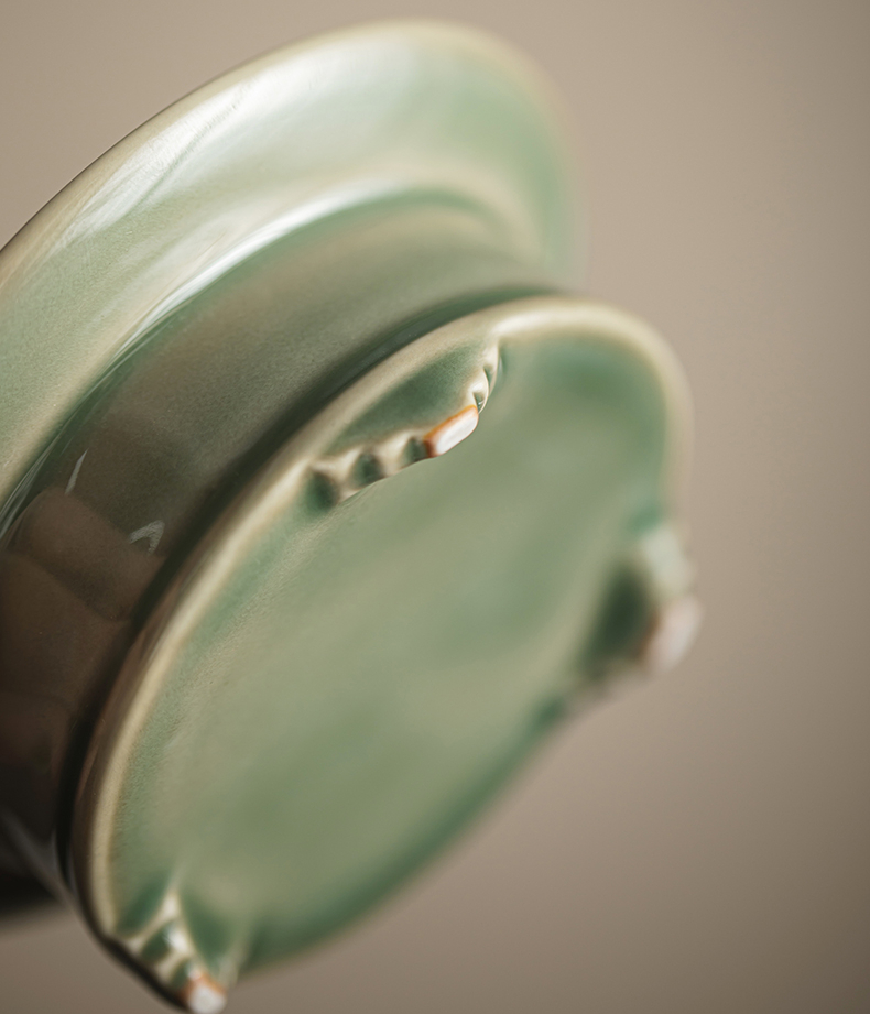Minimal Style Celadon Incense Burner with Copper Cover and Flower Pattern