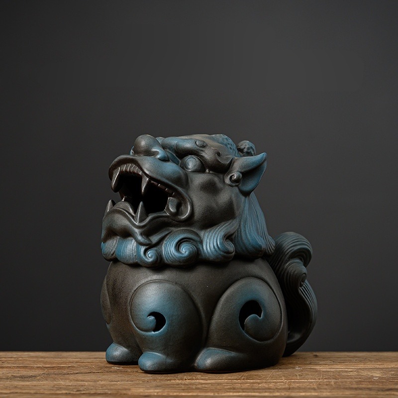 Lion Incense Burner, Handmade Ceramic Pottery Vintage Look Incense Burner Lion Figurine