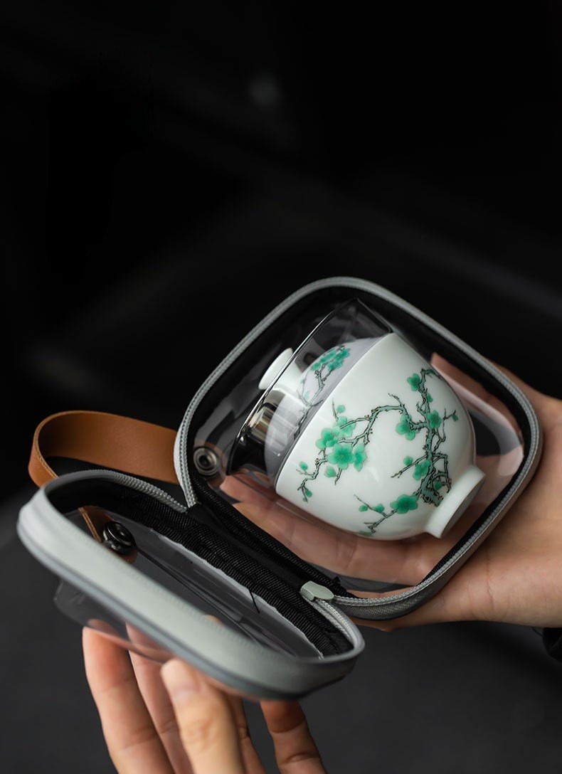 Green Plum Travel Tea Set with Case, 1 Teapot+1 Cup 150ml