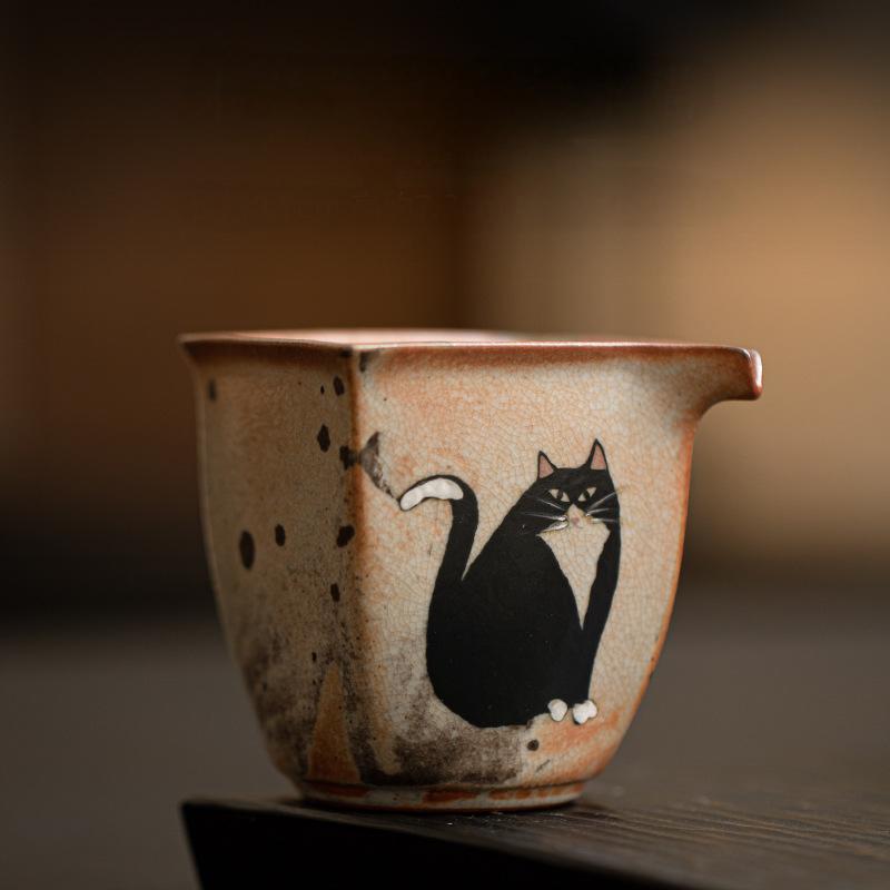 Japanese Shino Ware Style Black Cat Pitcher 160ml