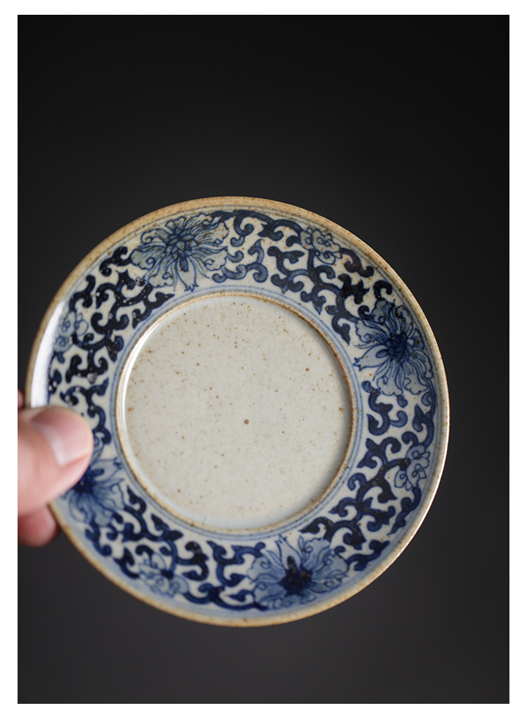 Premium Tea Set of Gaiwan+Saucer, Blue and White Porcelain Aged Clay