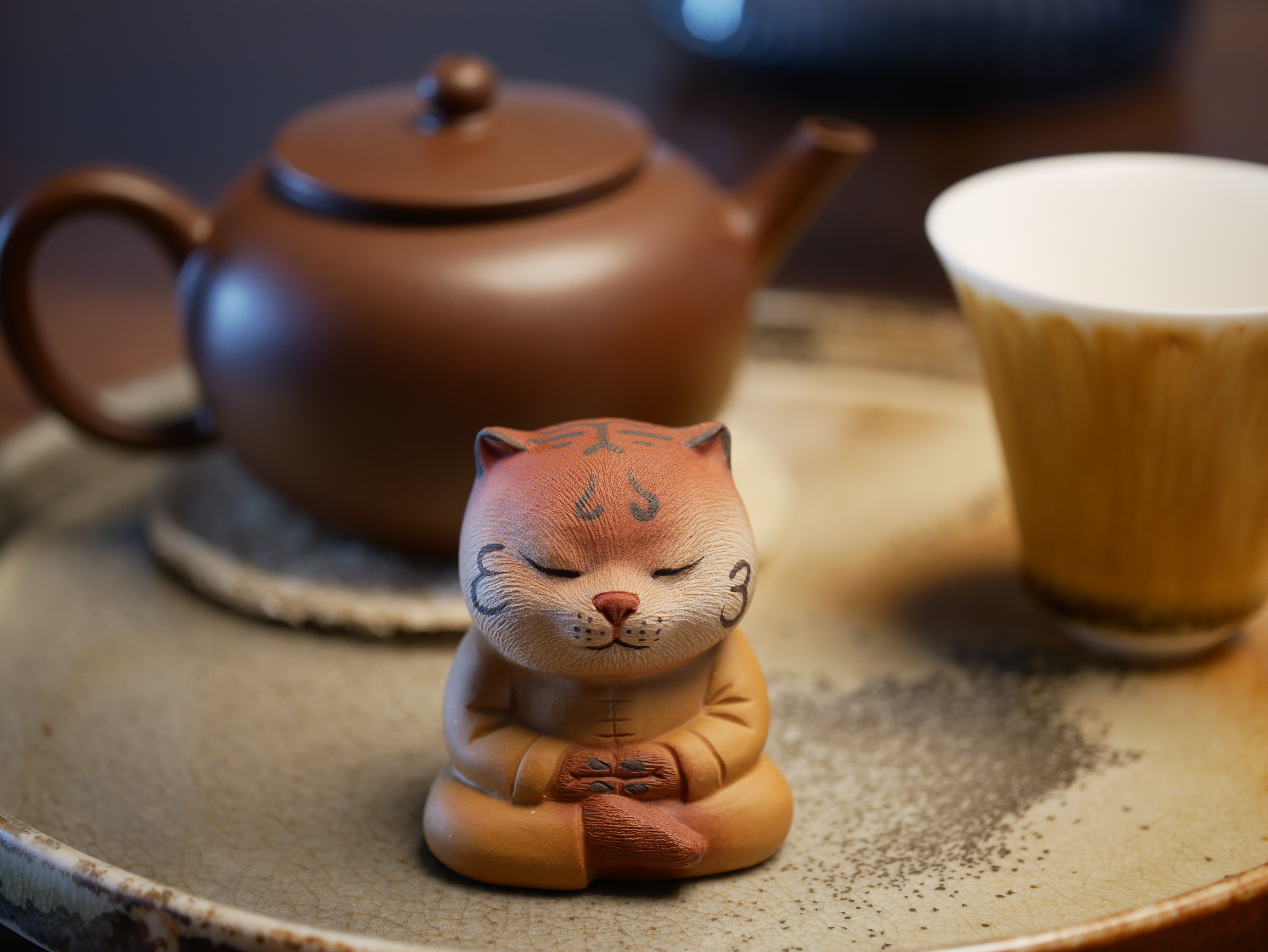 Kung Fu Tiger in Meditation, Ceramic Figurine, Yixing Purple Clay Tea Pet