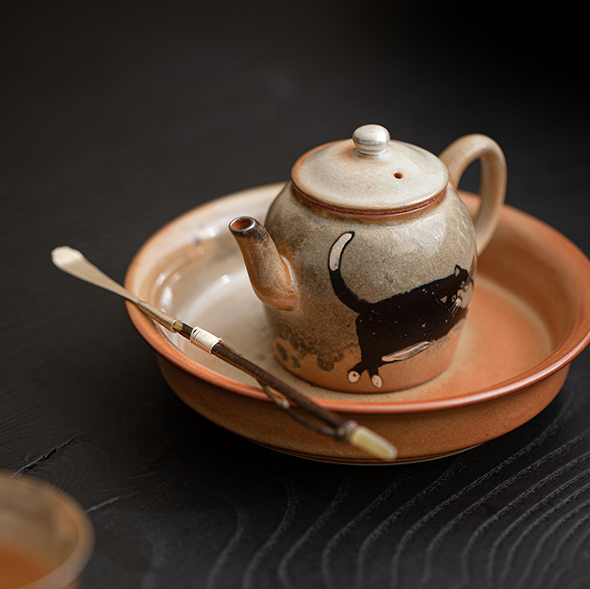 Japnese Shino Ware Style Black Cat Teapot 100ml