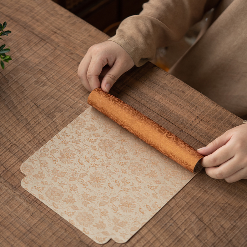 Scrolling Lotus Pattern Tea Mat, 4 Colors Optional