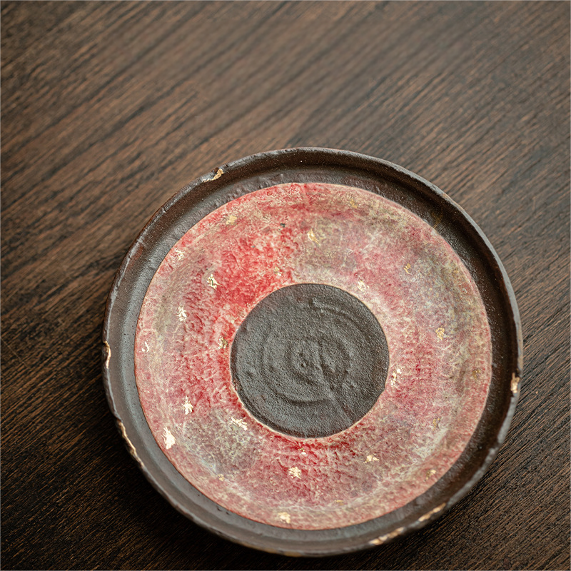 Japanese Style Red Stoneware Saucer For Teapots