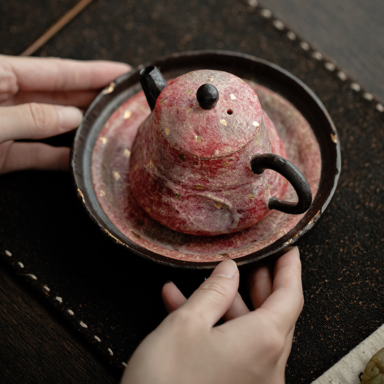 Japanese Style Red Stoneware Saucer For Teapots