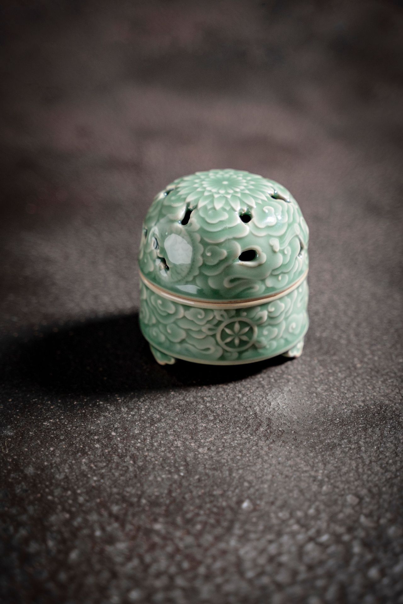 Bas-Relief Celadon Incense Burner Traditional Chinese Style