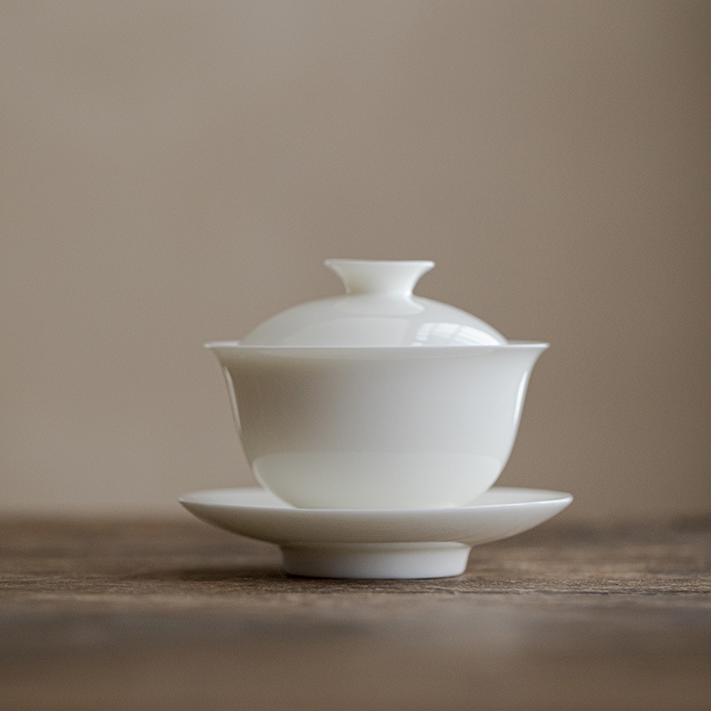 White Porcelain Gaiwan with Saucer, 6 Styles Optional
