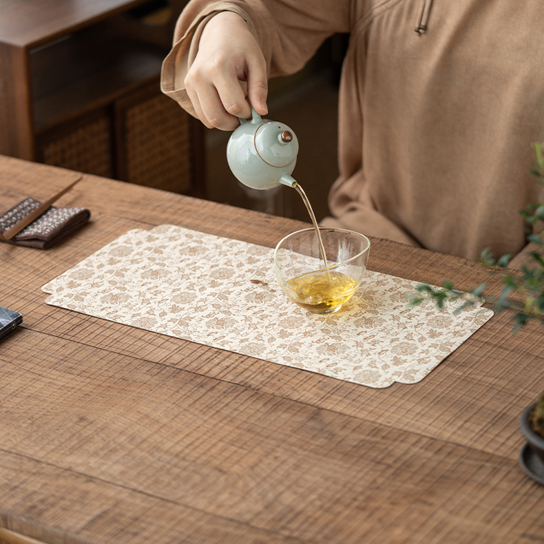 Scrolling Lotus Pattern Tea Mat, 4 Colors Optional