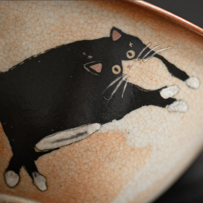 Japanese Shino Ware Style Black Cat Gaiwan 130ml