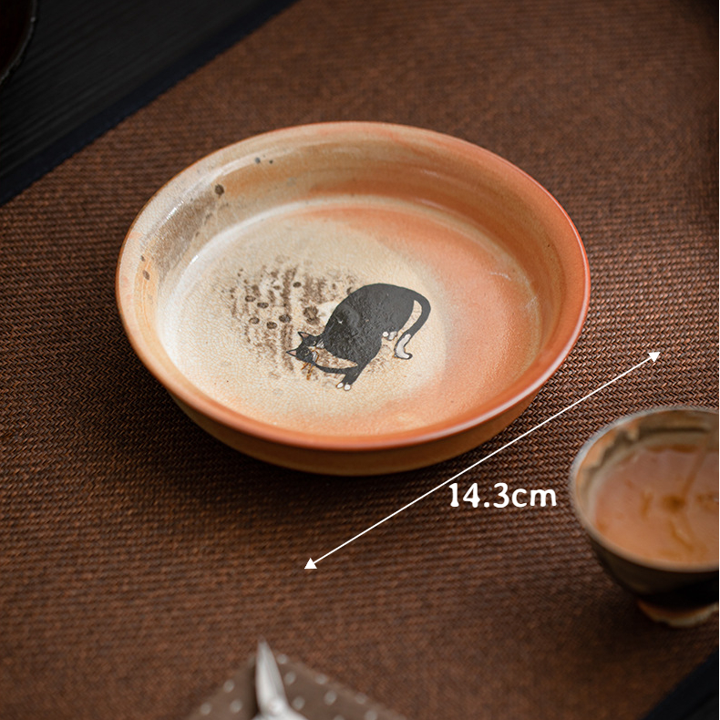 Japanese Shino Ware Style Black Cat Saucer For Teapots