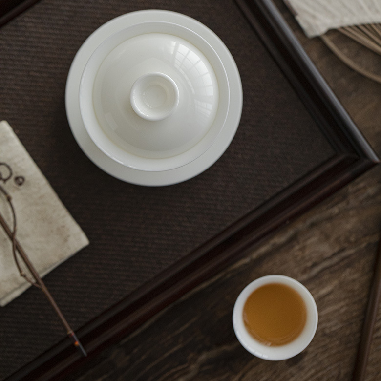 White Porcelain Gaiwan with Saucer, 6 Styles Optional