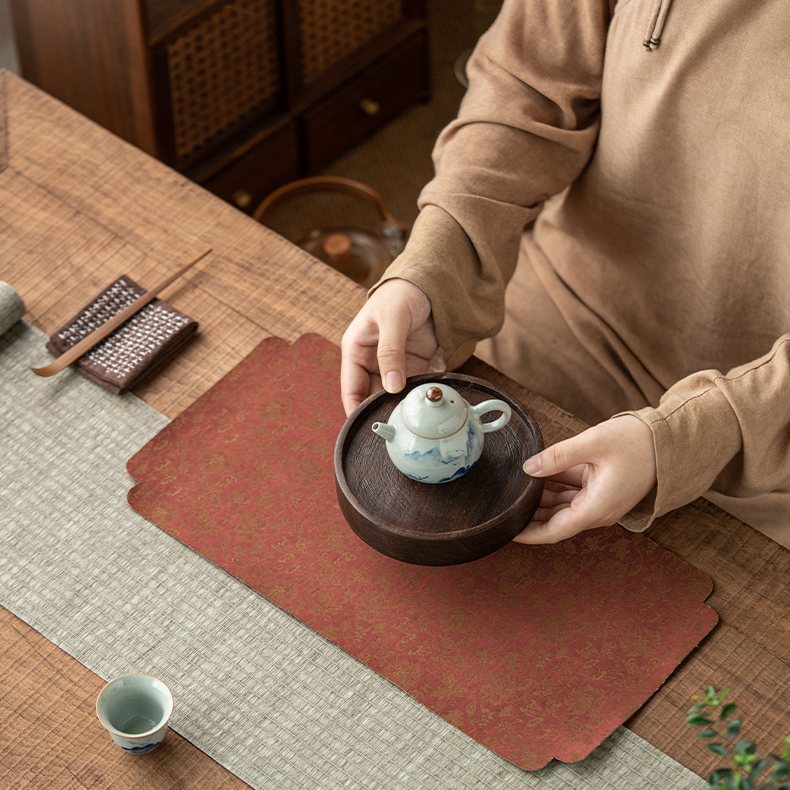 Scrolling Lotus Pattern Tea Mat, 4 Colors Optional