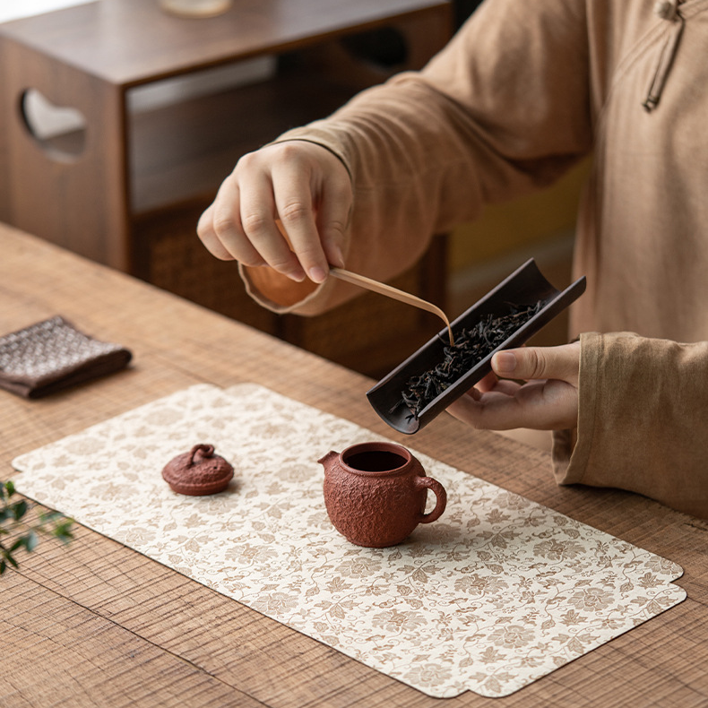 Scrolling Lotus Pattern Tea Mat, 4 Colors Optional