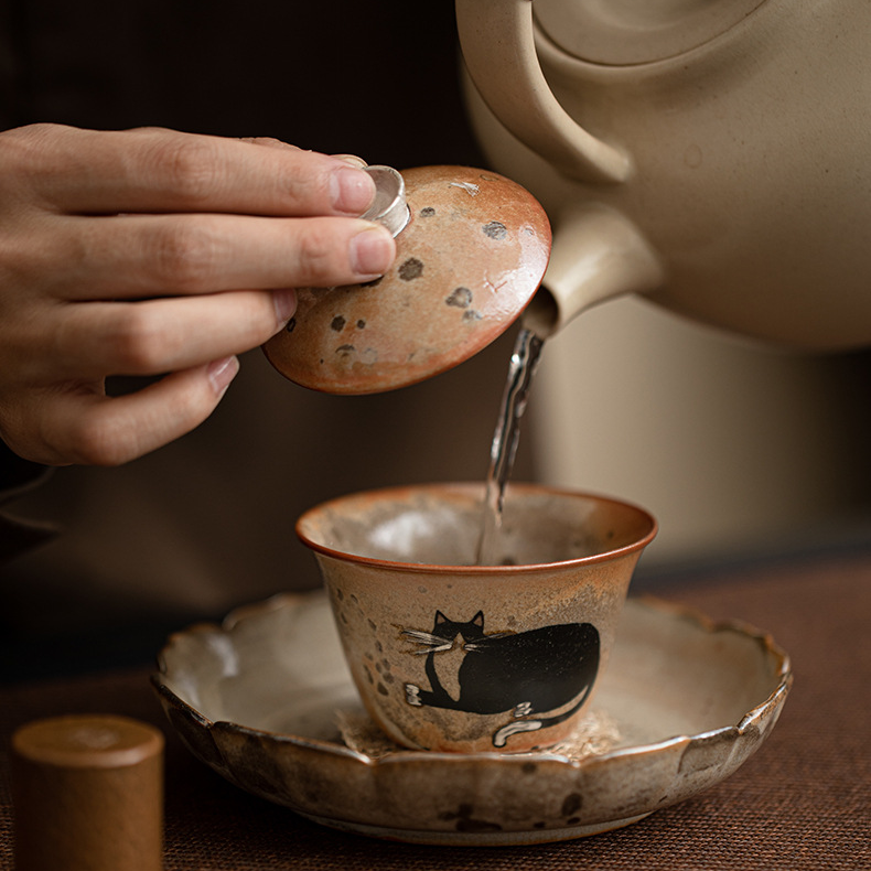 Japanese Shino Ware Style Black Cat Gaiwan 100ml