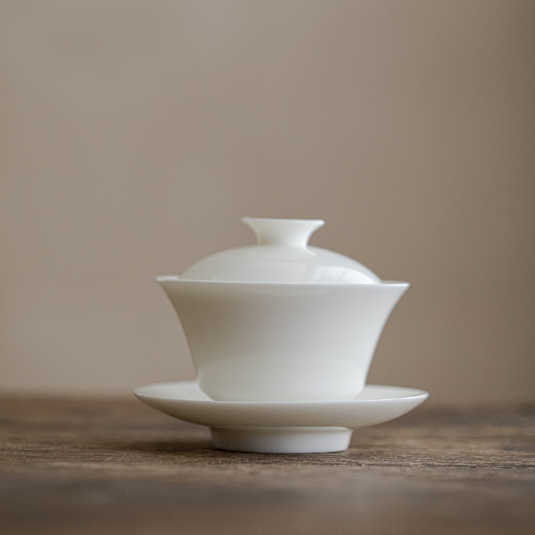White Porcelain Gaiwan with Saucer, 6 Styles Optional