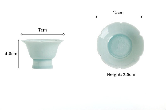 Ice Flower Tea Cup with Saucer 60ml, Misty Blue Ice Crackle Glaze, Chinese Kung Fu Tea Cup Set