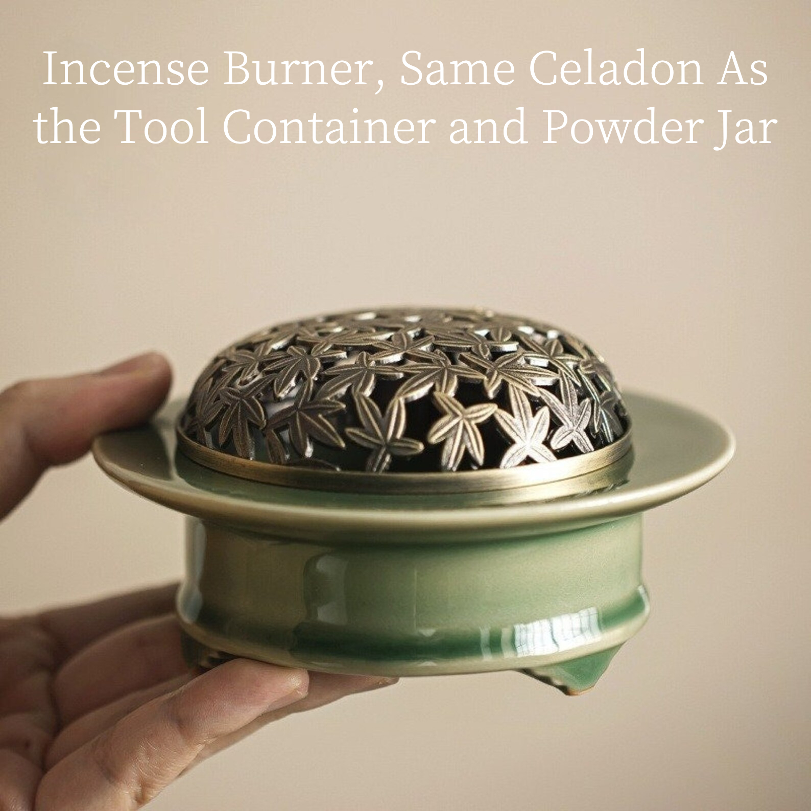 Vintage Style Brass Incense Tool Set with Celadon Ceramic Container, Incense Making Tool Kit