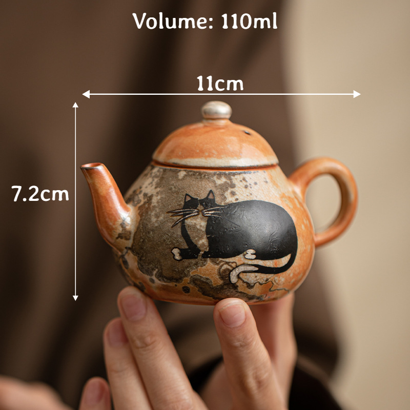 Japanese Shino Ware Style Black Cat Teapot 110ml