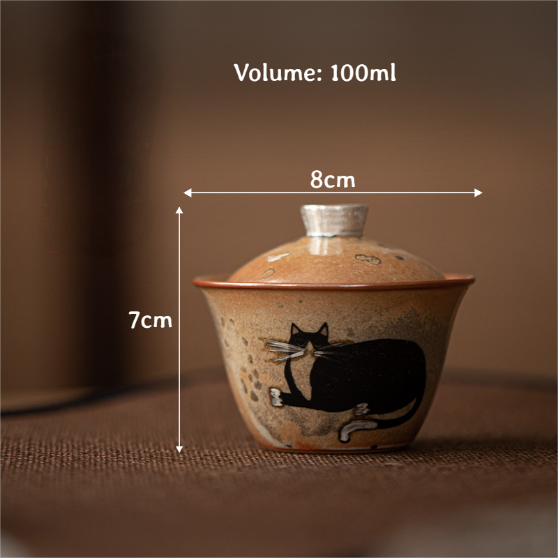 Japanese Shino Ware Style Black Cat Gaiwan 100ml