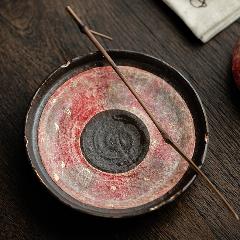 Japanese Style Red Stoneware Saucer For Teapots