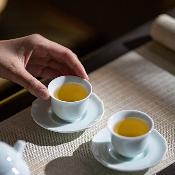 Shadow Blue Porcelain Tea Cups with Saucer 40ml
