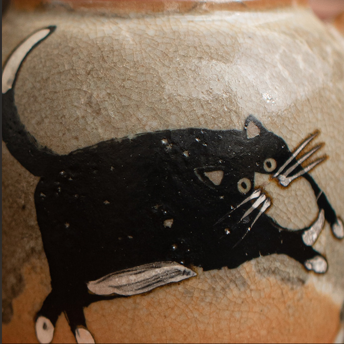 Japnese Shino Ware Style Black Cat Teapot 100ml