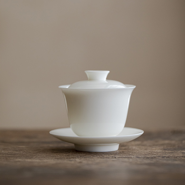 White Porcelain Gaiwan with Saucer, 6 Styles Optional