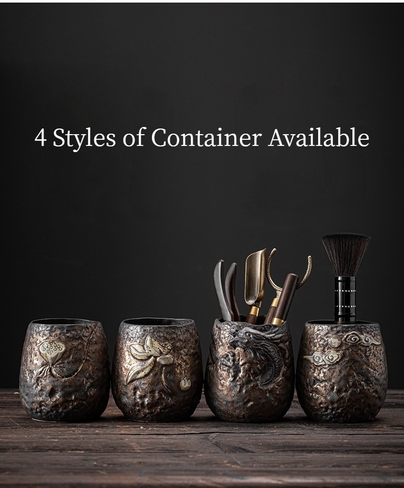 Dragon and Lotus Tea Ceremony Tool Kit, Kung Fu Tea Accessories Set with Ceramic Container