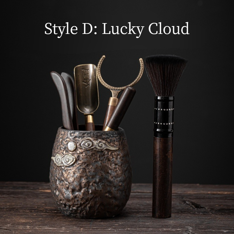 Dragon and Lotus Tea Ceremony Tool Kit, Kung Fu Tea Accessories Set with Ceramic Container