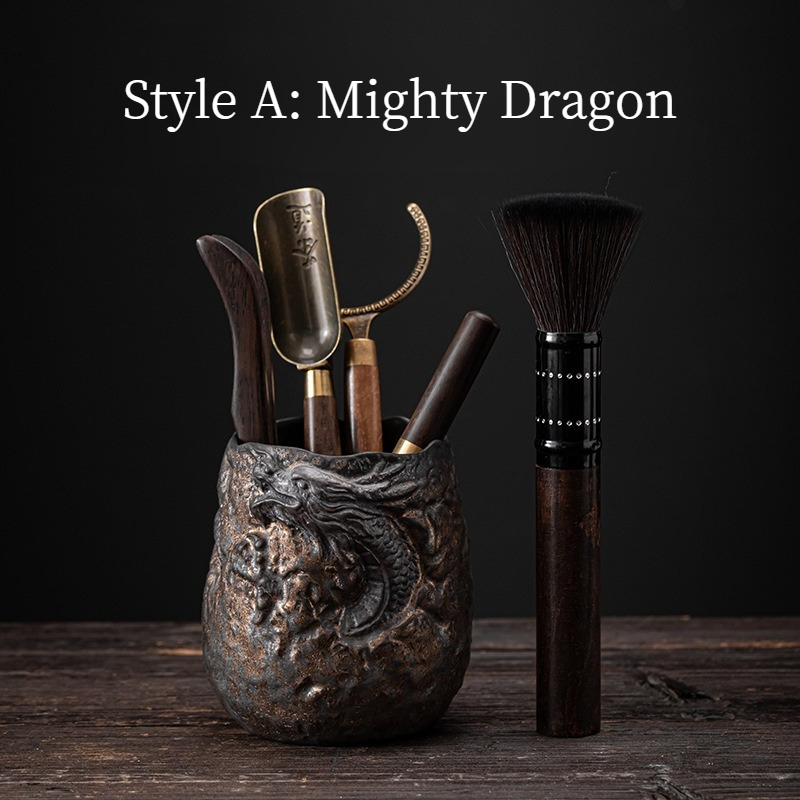 Dragon and Lotus Tea Ceremony Tool Kit, Kung Fu Tea Accessories Set with Ceramic Container