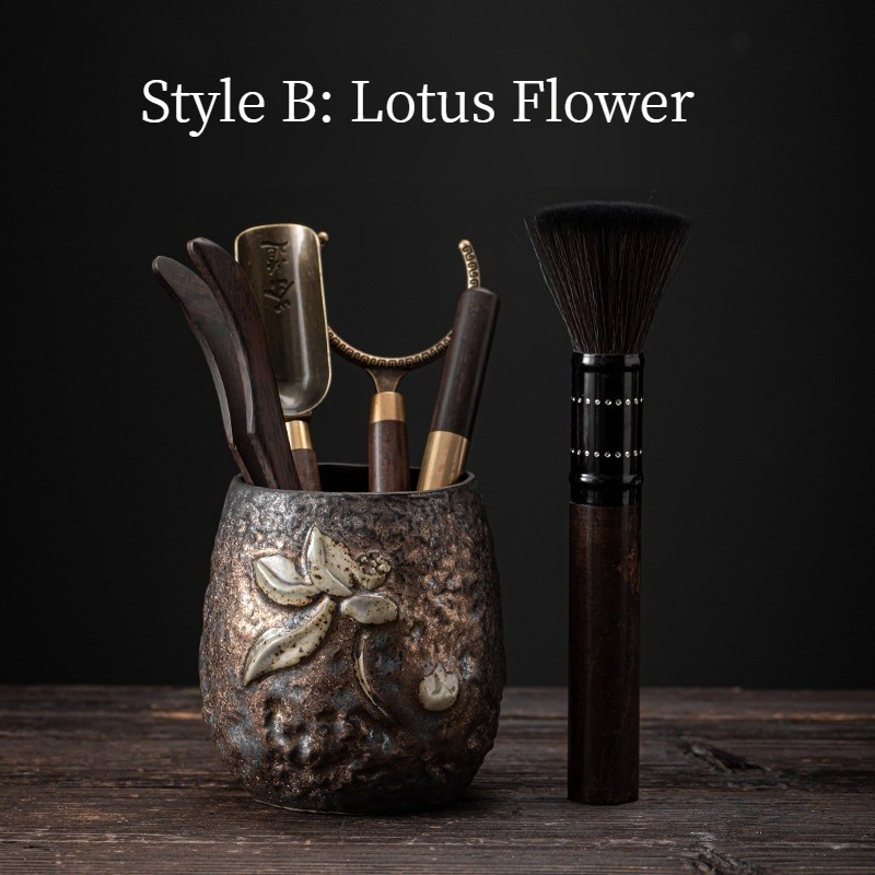 Dragon and Lotus Tea Ceremony Tool Kit, Kung Fu Tea Accessories Set with Ceramic Container