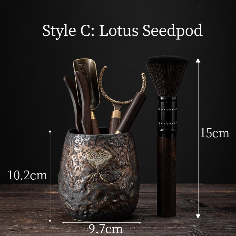 Dragon and Lotus Tea Ceremony Tool Kit, Kung Fu Tea Accessories Set with Ceramic Container