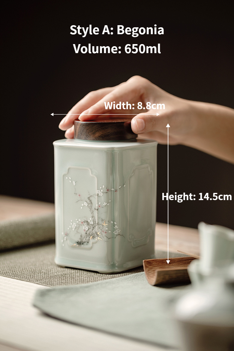 Ceramic Tea Canister, Osmanthus/Begonia Pattern 750ml