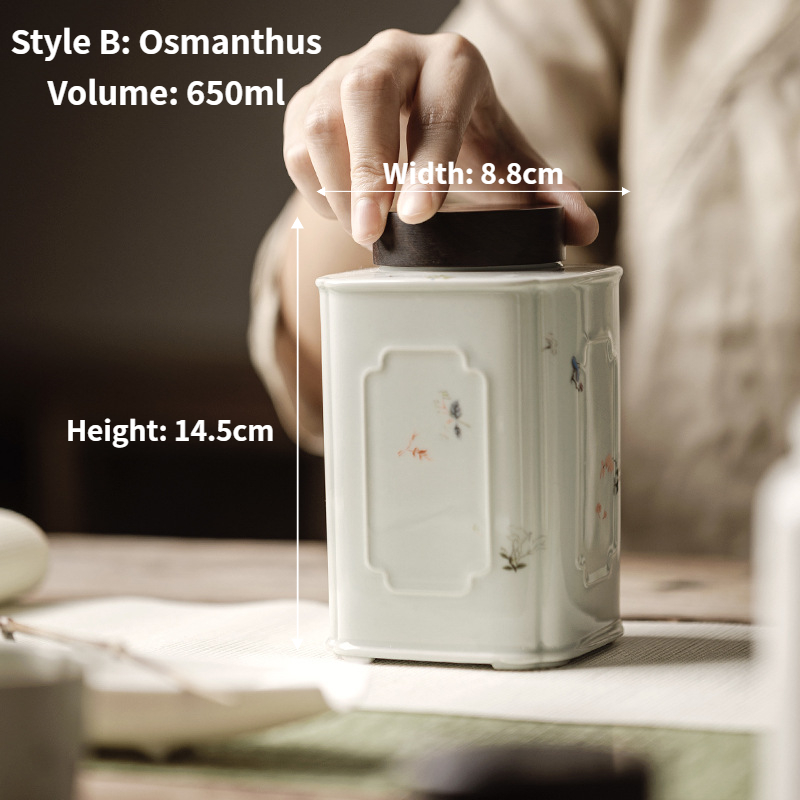 Ceramic Tea Canister, Osmanthus/Begonia Pattern 750ml
