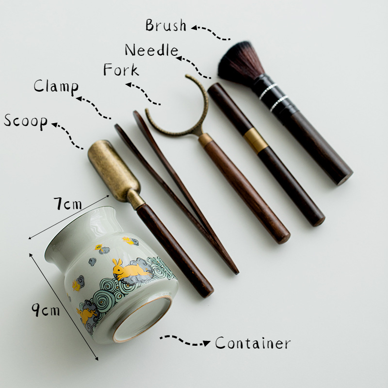 Golden Rabbit Tea Ceremony Tool Kit, Kung Fu Tea Accessories Set with Container