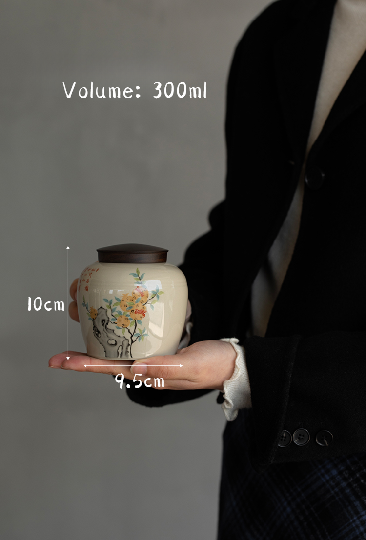 Ceramic Tea Canister 300ml, Ash Grey Glazed with 5 Different Patterns