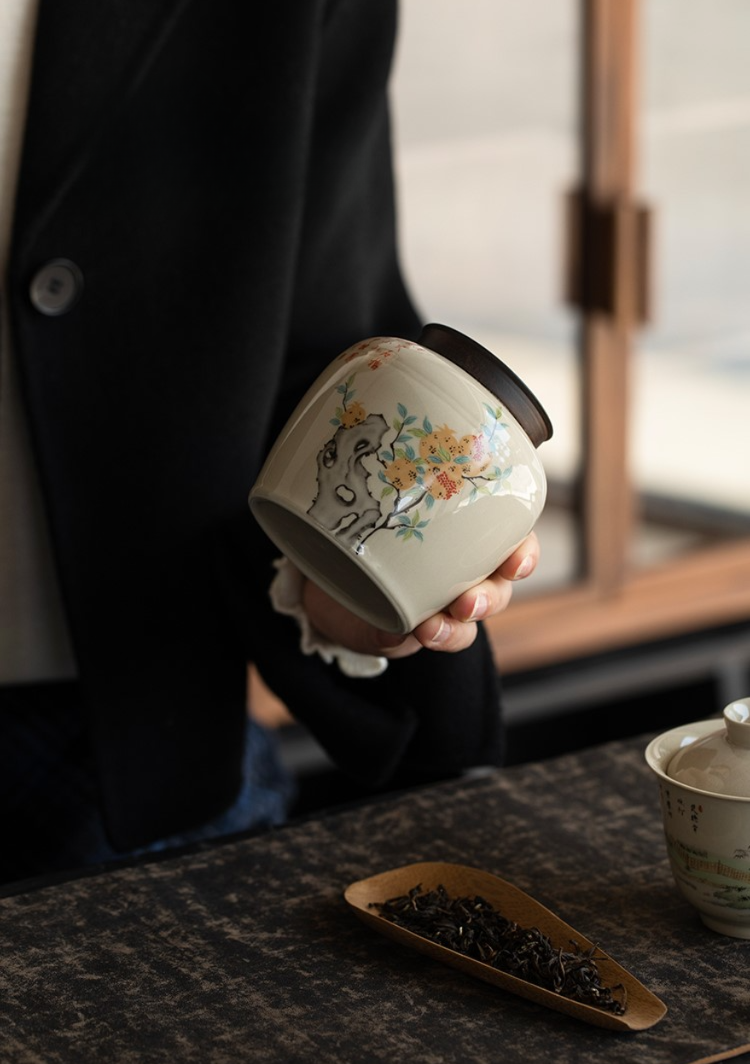 Ceramic Tea Canister 300ml, Ash Grey Glazed with 5 Different Patterns